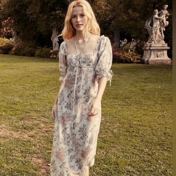 DOEN Vetiver Dress in Salt Floral | Romantic Cottagecore Maxi Dress | Size S - Picture 3 of 10